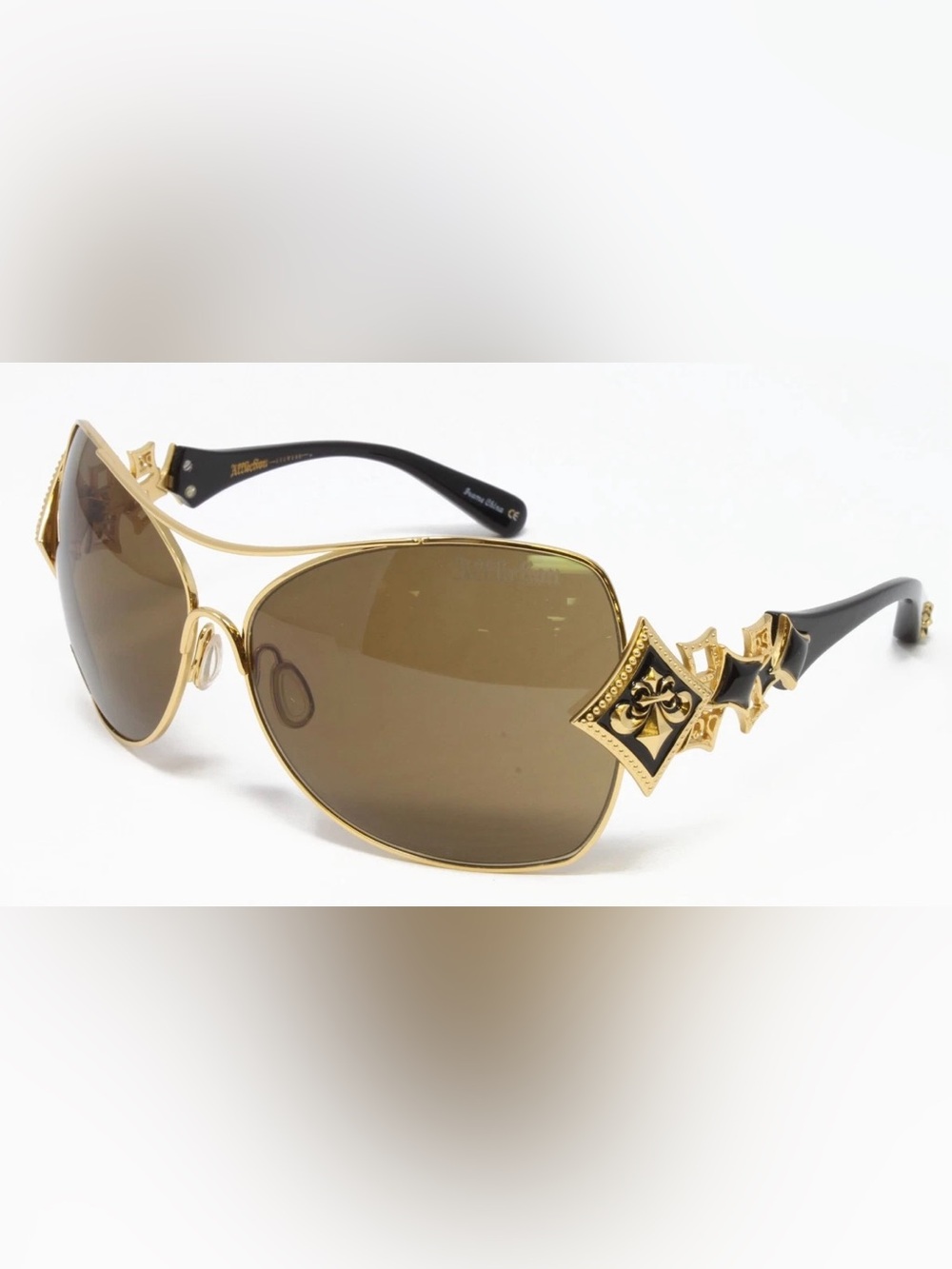 Affliction Angelina Y2K Gold Aviator Shield Sunglasses with Brown Lenses